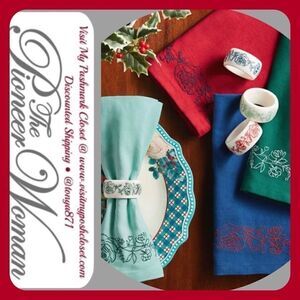 🦋 New Pioneer Woman Wishful Winter Napkins And Napkin Rings Set, Multicolor